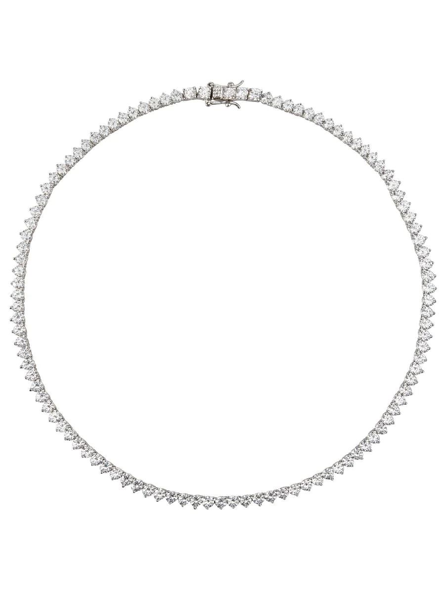 BENNINGTON 3-PRONG, LAB-GROWN WHITE SAPPHIRE SILVER RIVIERE NECKLACE | Dorsey