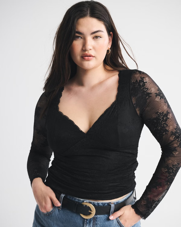 A&F Zoe Bra-Free Long-Sleeve Lace Top | Abercrombie & Fitch (US)