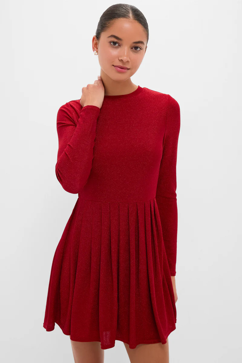 Red Shimmer Pleated Bale Mini Dress | Tuckernuck (US)