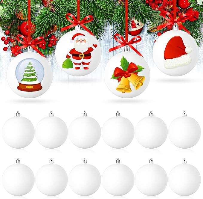 Hiboom 12 Pcs 4 Inch Christmas Tree Ball Ornaments Decoration White Matte Blank Plastic Hanging C... | Amazon (US)
