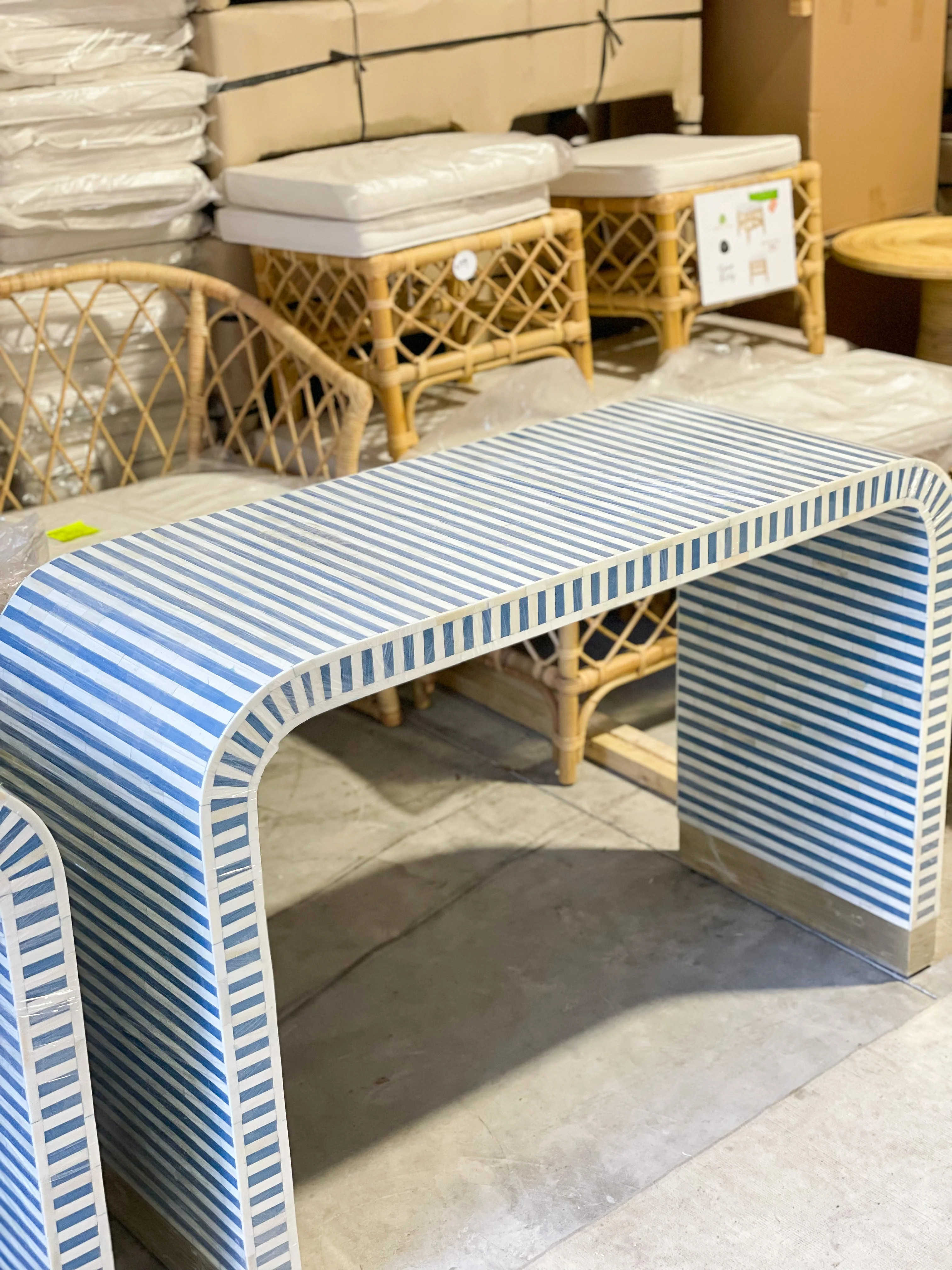 Bone Inlay Blue/White Waterfall Console Table | Auden & Avery