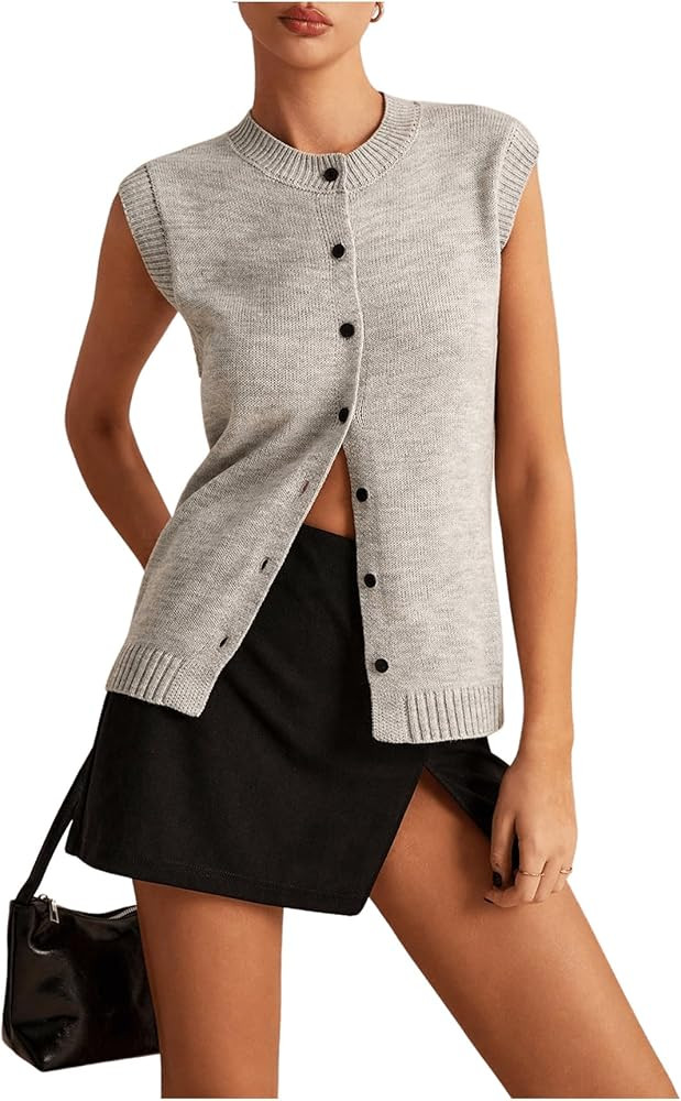 GORGLITTER Women's Sleeveless Button Down Cardigan Round Neck Trendy Knit Sweater Vest | Amazon (US)
