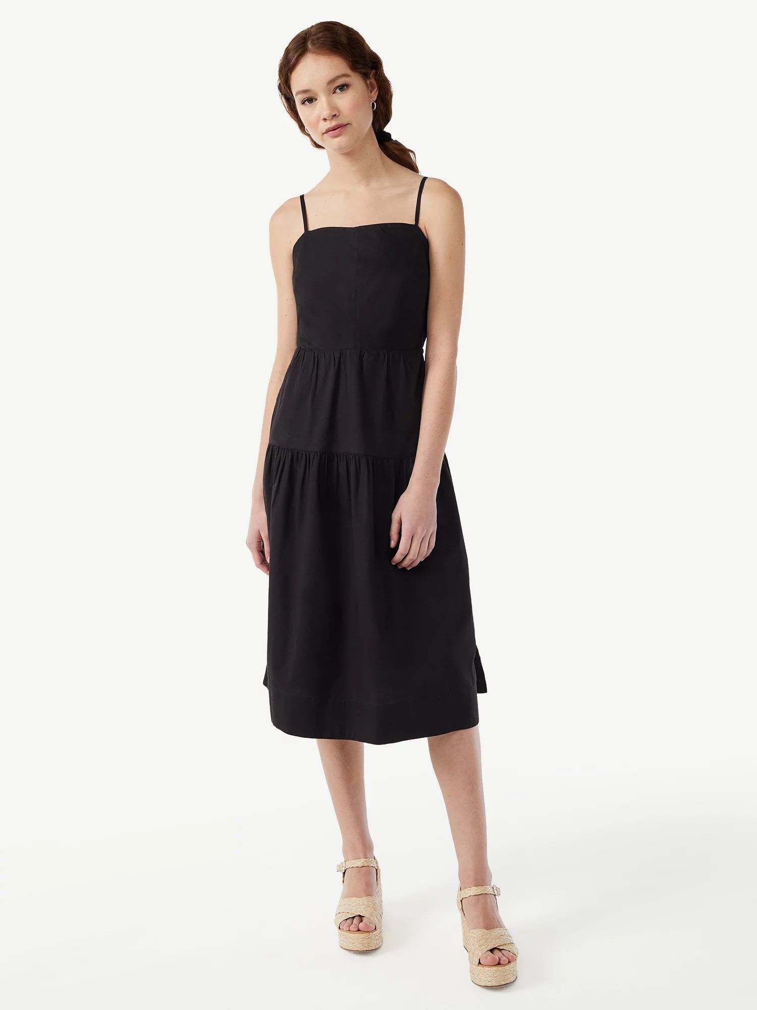 Free Assembly Women's Tiered Midi Dress with Tie Back | Walmart (US)