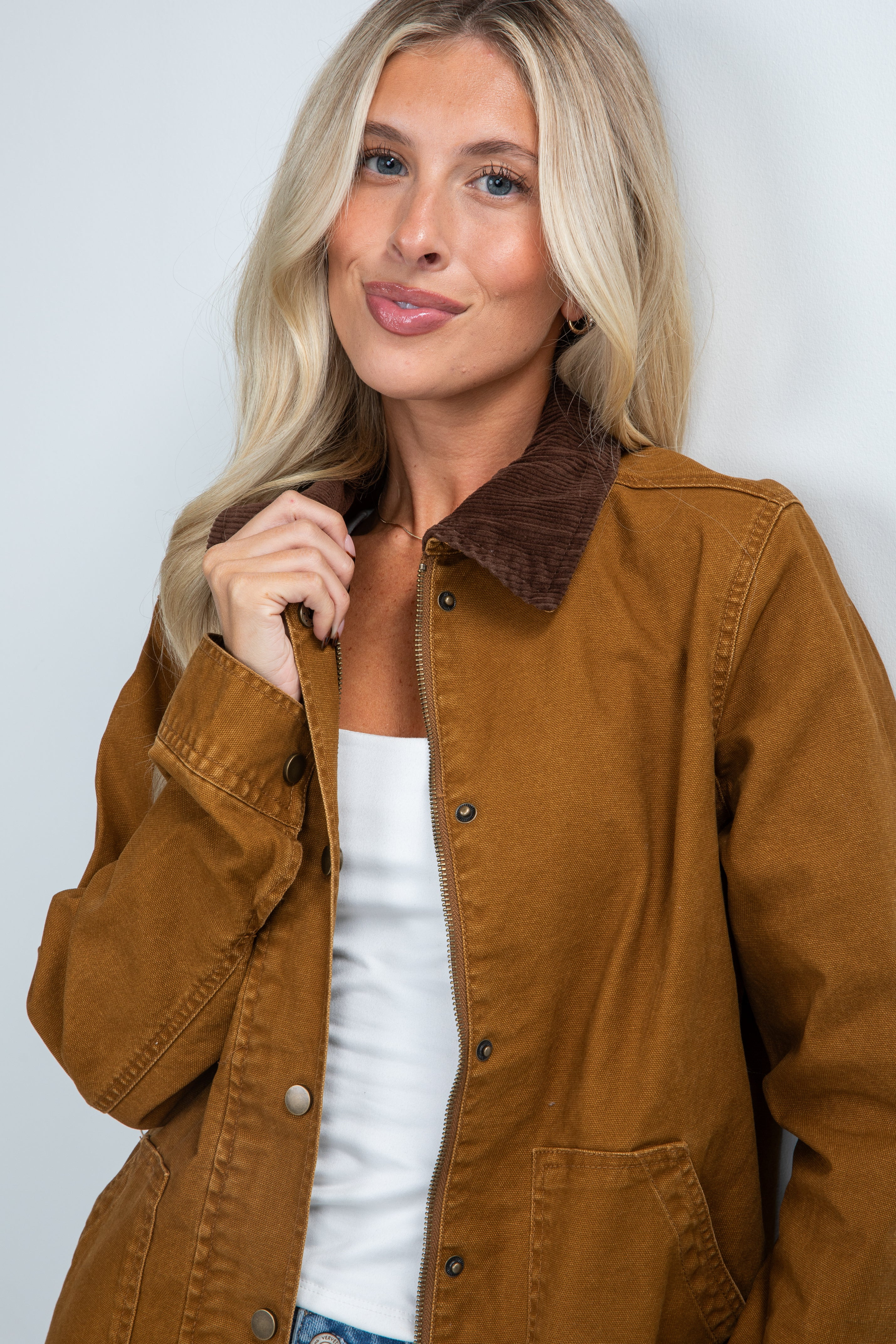 Trendy Cognac Jacket | Women's Barn Jacket | ShopDressUp | Dress Up