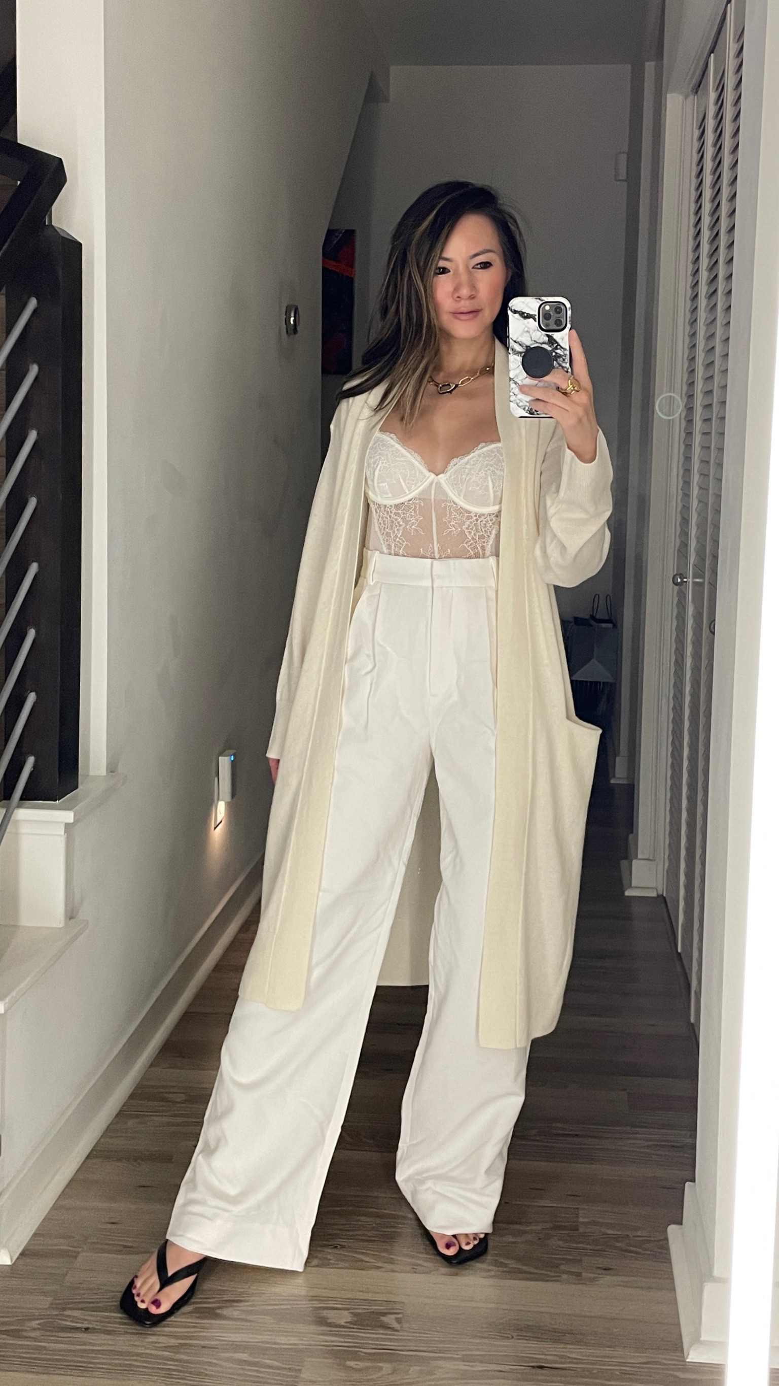 All white outfit 🤍 Love this cashmere cardigan from the NSALE. Styled with this flattering lace bodysuit and white trousers for a night out. 

White outfit, bodysuit, trousers, cardigan, sandals, Nordstrom Anniversary Sale, NSale, sale, The Stylizt 



#LTKFindsUnder100 #LTKxNSale #LTKStyleTip