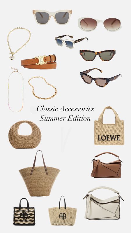 Summer Classic Accessories 
Summer basket 
Summer bags
Sunglasses 
Belts 
Designer dupes 

#LTKeurope #LTKSeasonal #LTKstyletip