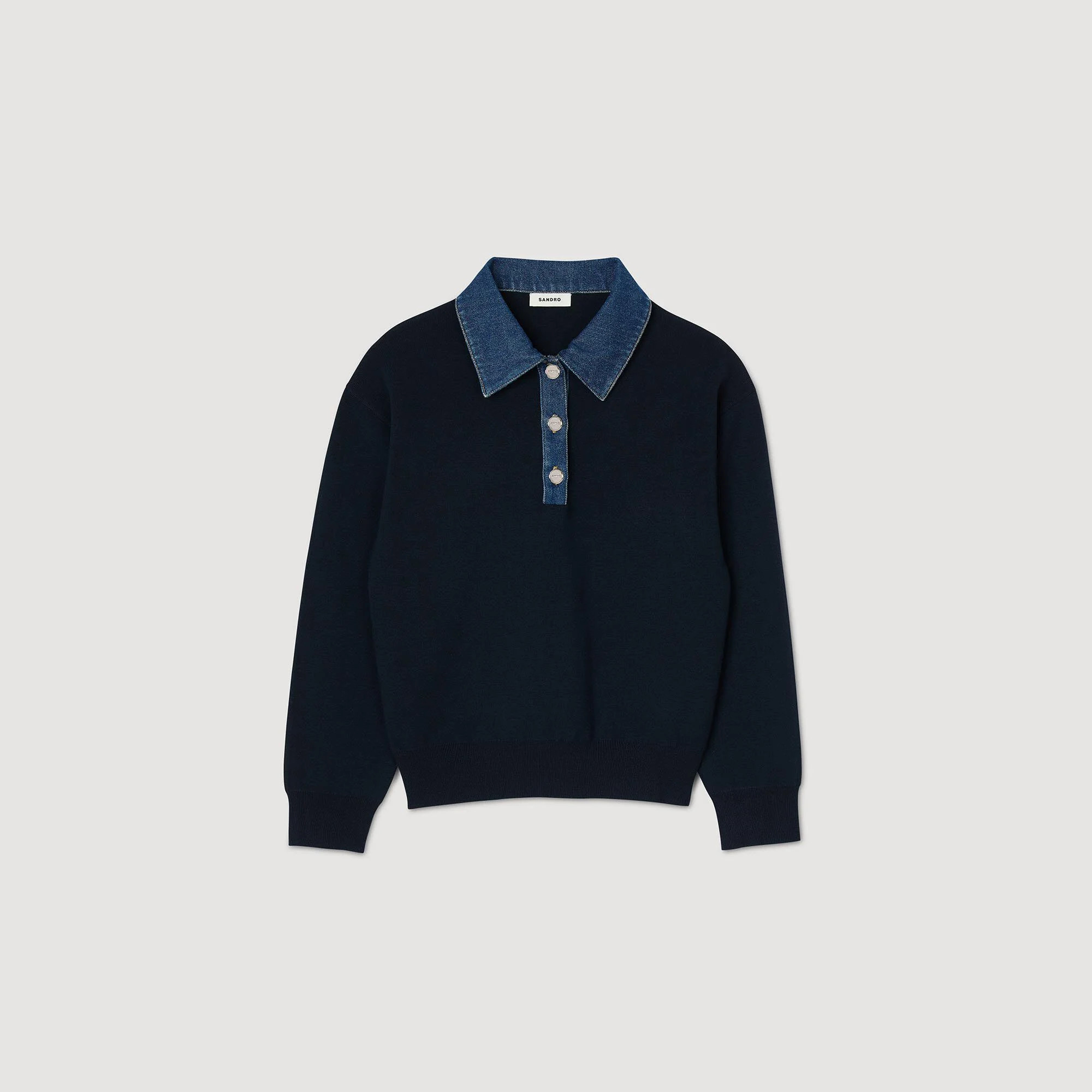 sweater with denim collar | Sandro US | Sandro-Paris US