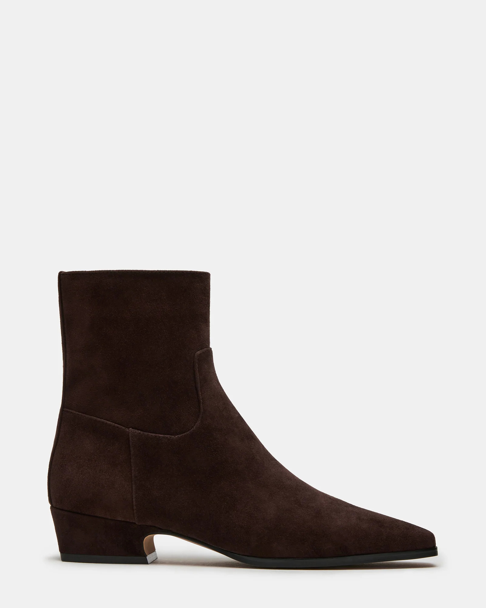 DUSTY Brown Suede Flared Block Heel Booties | Women's Designer Boots | Steve Madden (Canada)