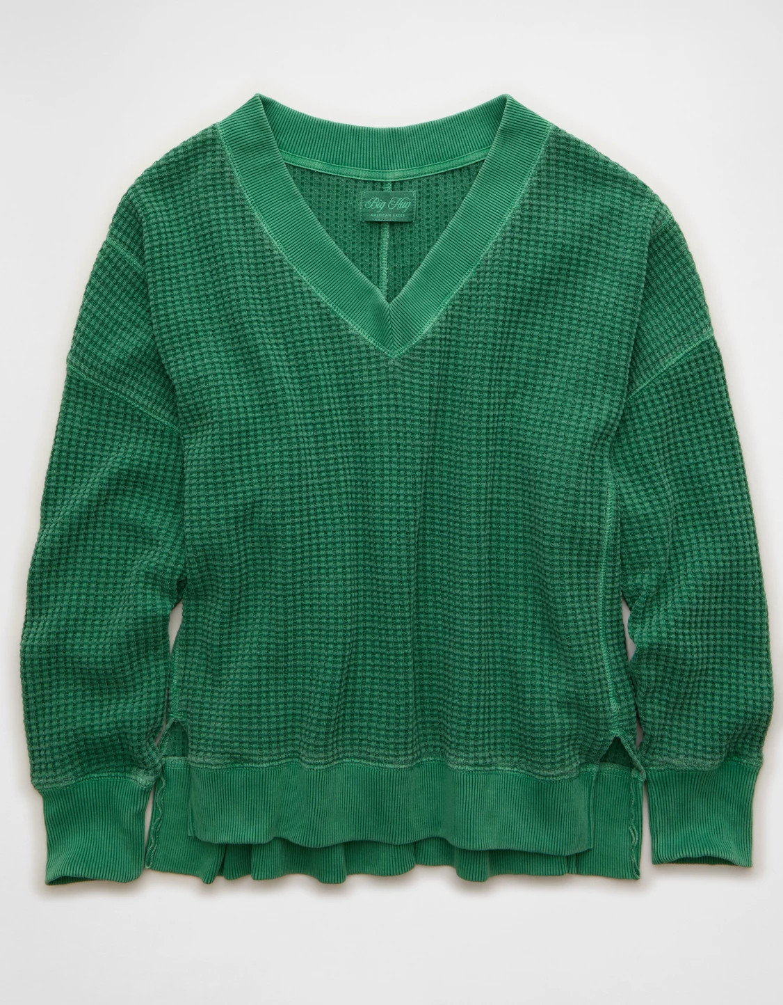 AE Big Hug V-Neck Waffle Sweatshirt | American Eagle Outfitters (US & CA)