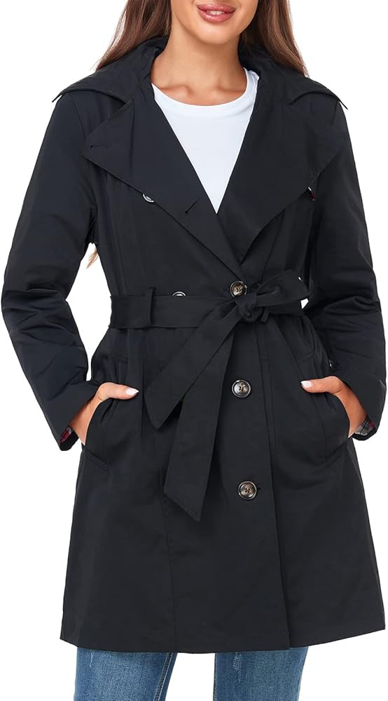 SaphiRose Women's Water-Resistant Trench Coat Double-Breasted Long Peacoat with Removable Hood | Amazon (US)