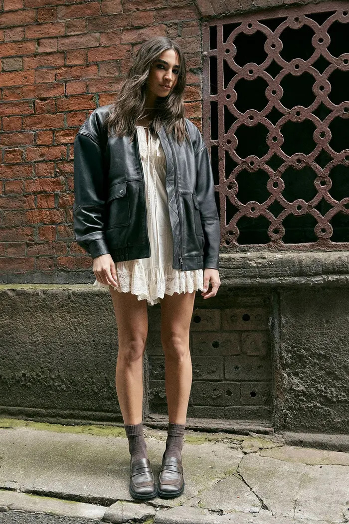 Real Leather Oversized Bomber Jacket | Nordstrom