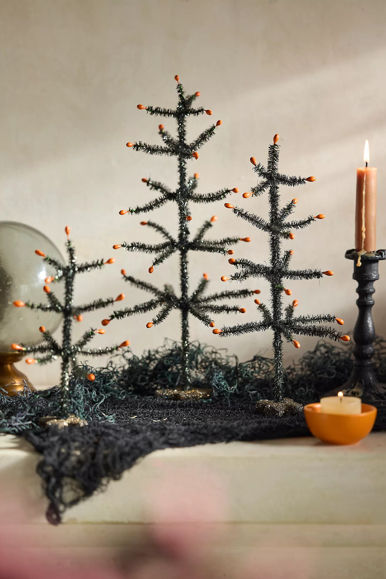 Spooky Tinsel Trees, Set of 3 | Anthropologie (US)
