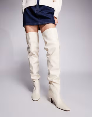ASOS DESIGN Kayla slouch chisel toe over the knee boots in buttermilk | ASOS | ASOS (Global)