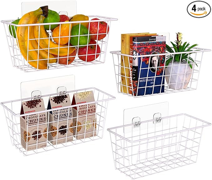 MaraFansie Wall Wire Baskets Adhesive Basket Hanging Kitchen Baskets No Drilling for Cabinet & Pa... | Amazon (US)