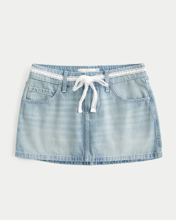 Low-Rise Lace Tie Denim Mini Skort | Hollister (US)