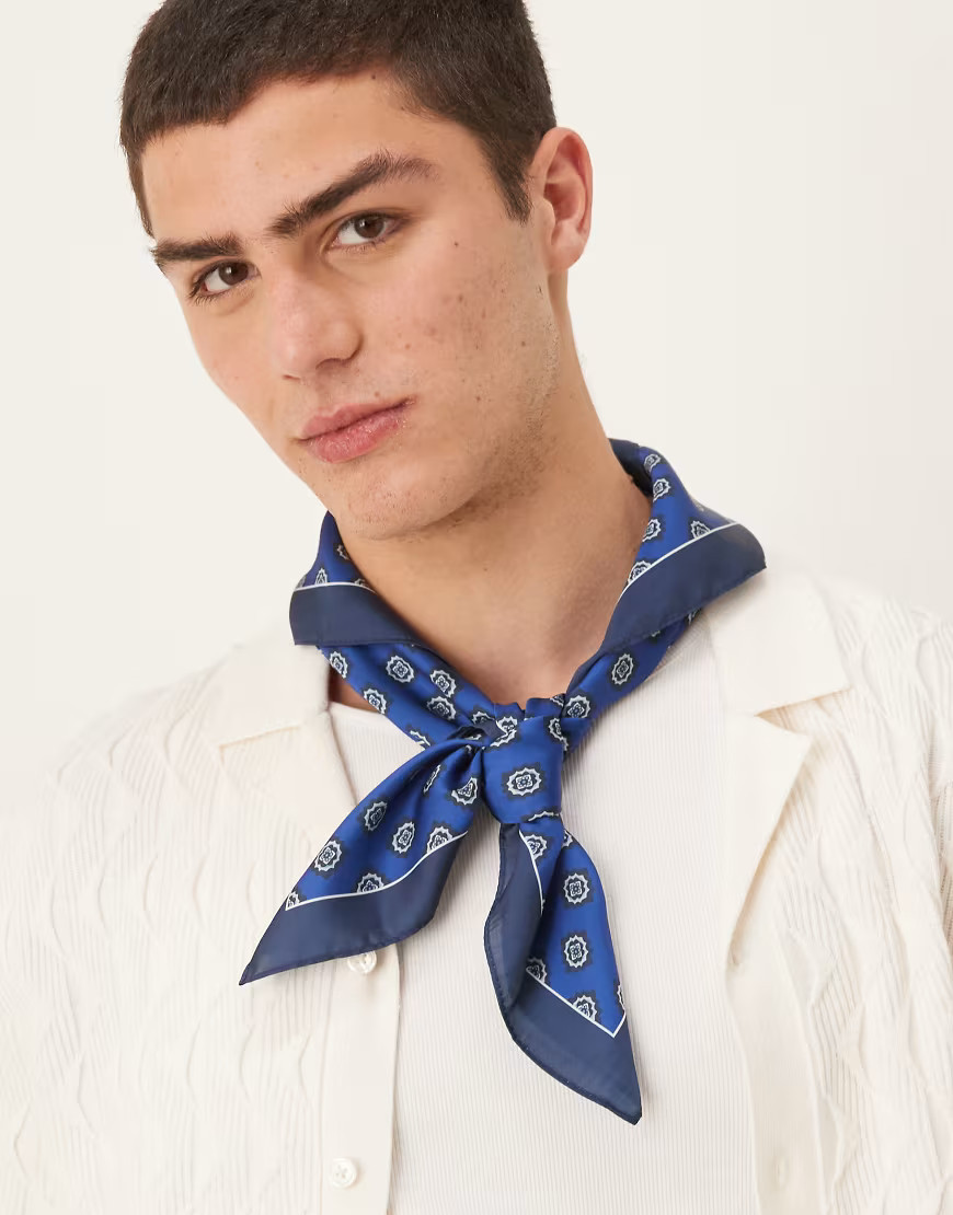 ASOS DESIGN patterned satin scarf in blue | ASOS (Global)