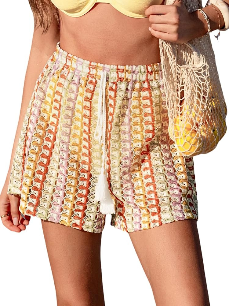 CUPSHE Cover Up Shorts for Women Casual Striped Swimsuit Coverup Beach Shorts Summer Straight Leg... | Amazon (US)
