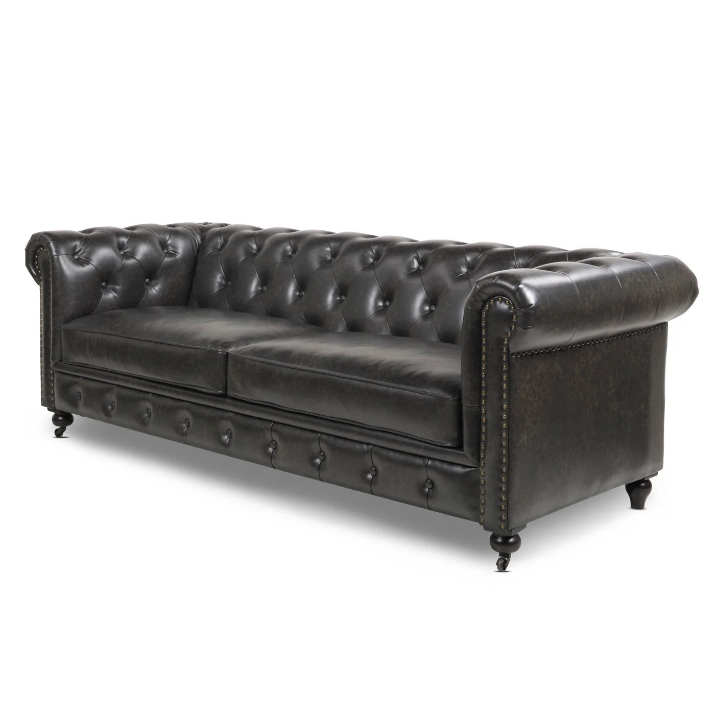 Jennifer Taylor Home Winston Leather Tufted Chesterfield Sofa Vintage Black - Walmart.com | Walmart (US)