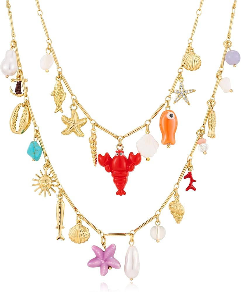 WOWORAMA Gold Sea Shell Necklace for Women Shell Starfish Pearl Charm Necklace Trendy Ocean Sea P... | Amazon (US)