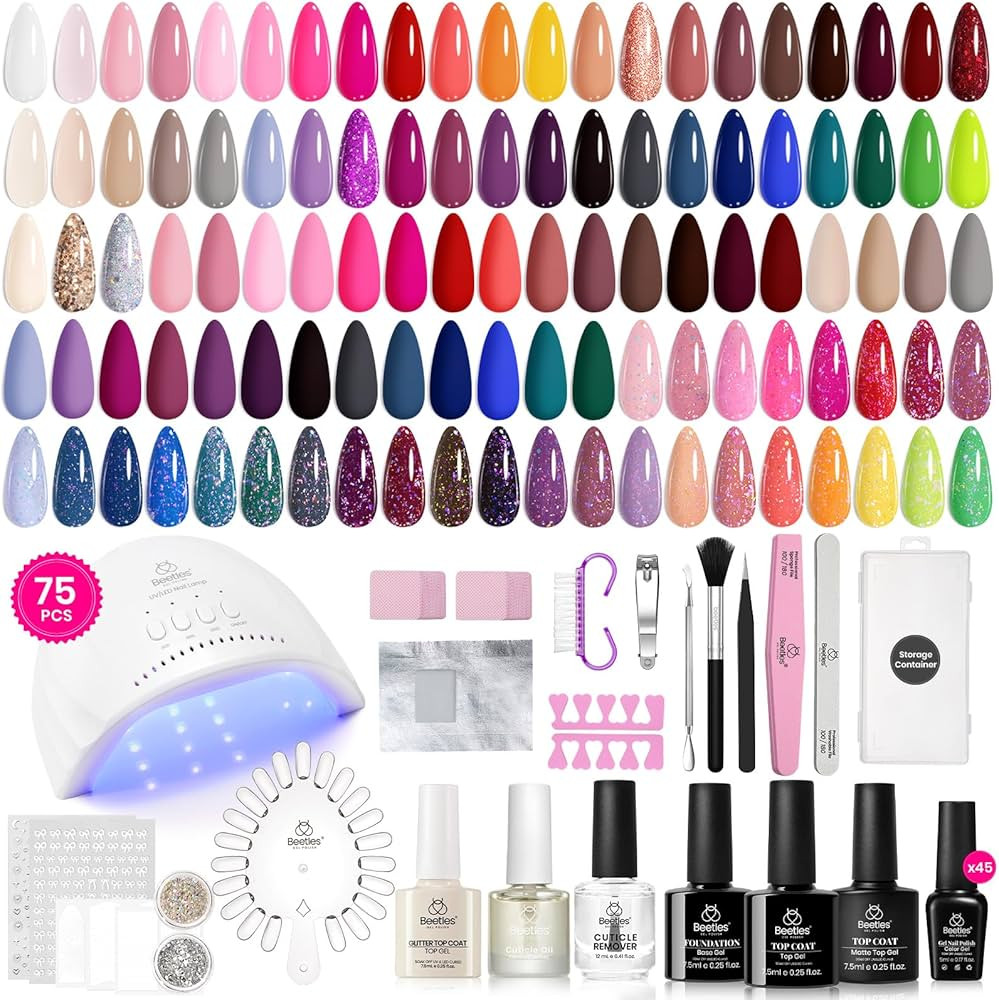 Beetles Gel Nail Polish Kit with U V Light-75PCS Chic Outfits 45 Colors Gel Polish Starter Kit,So... | Amazon (US)