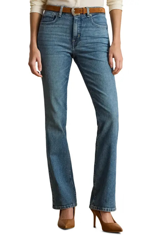 Lauren Ralph Lauren High Waist Bootcut Jeans in Ocean Blue Wash at Nordstrom, Size 6 | Nordstrom