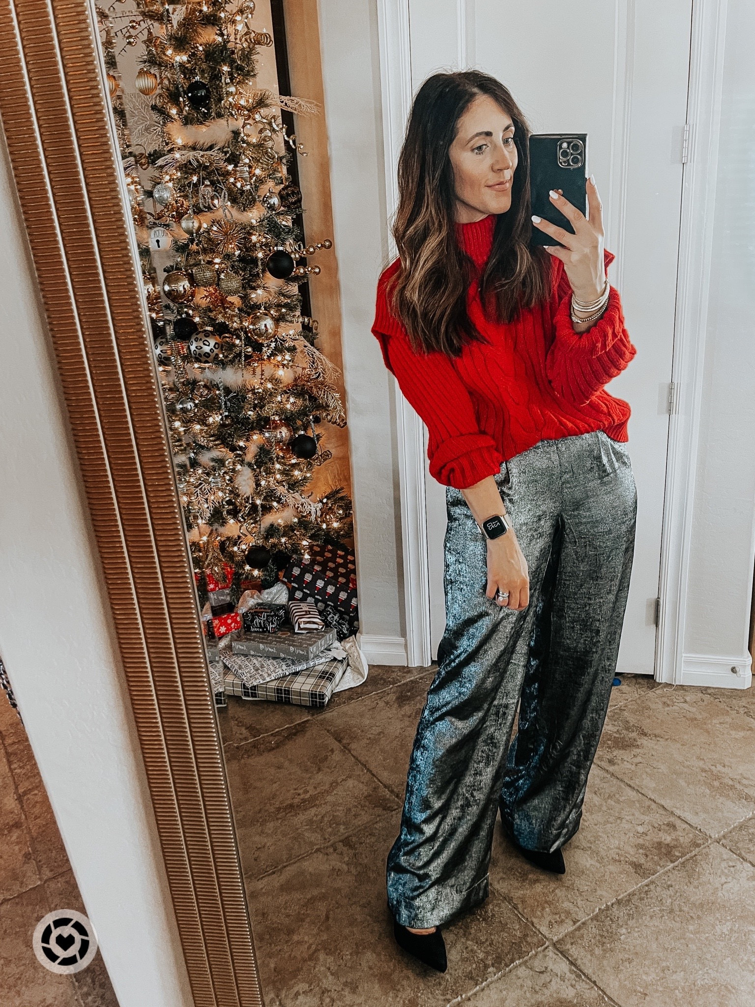 Holiday outfit ❤️ red sweater and wide leg metallic pants 

#LTKfindsunder50 #LTKsalealert #LTKHoliday