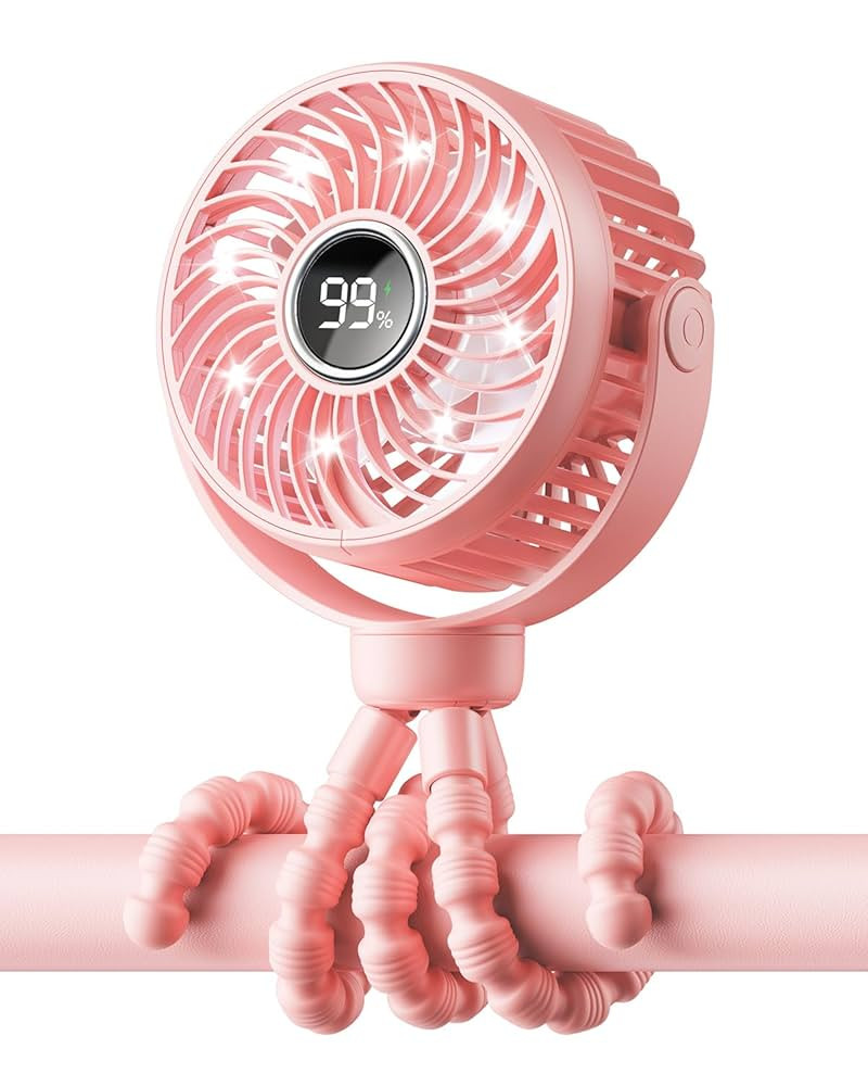 Mini Portable Stroller Fan for Travel,360° Rotation,4-Speed LED Night Light Clip on Fans Operate... | Amazon (US)