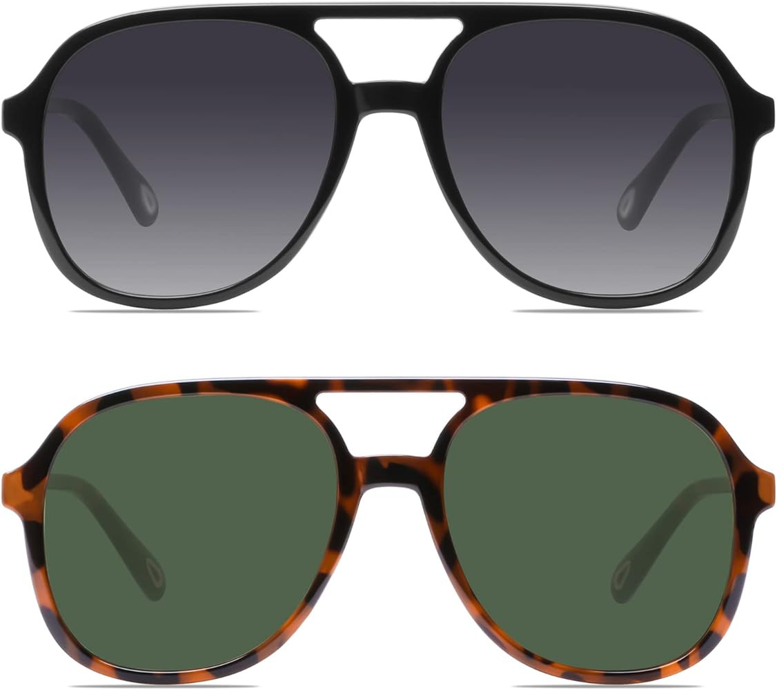 YDAOWKN Retro Square Aviator Sunglasses for Womens Mens Vintage 70s Double Bridge Sun Glasses | Amazon (US)