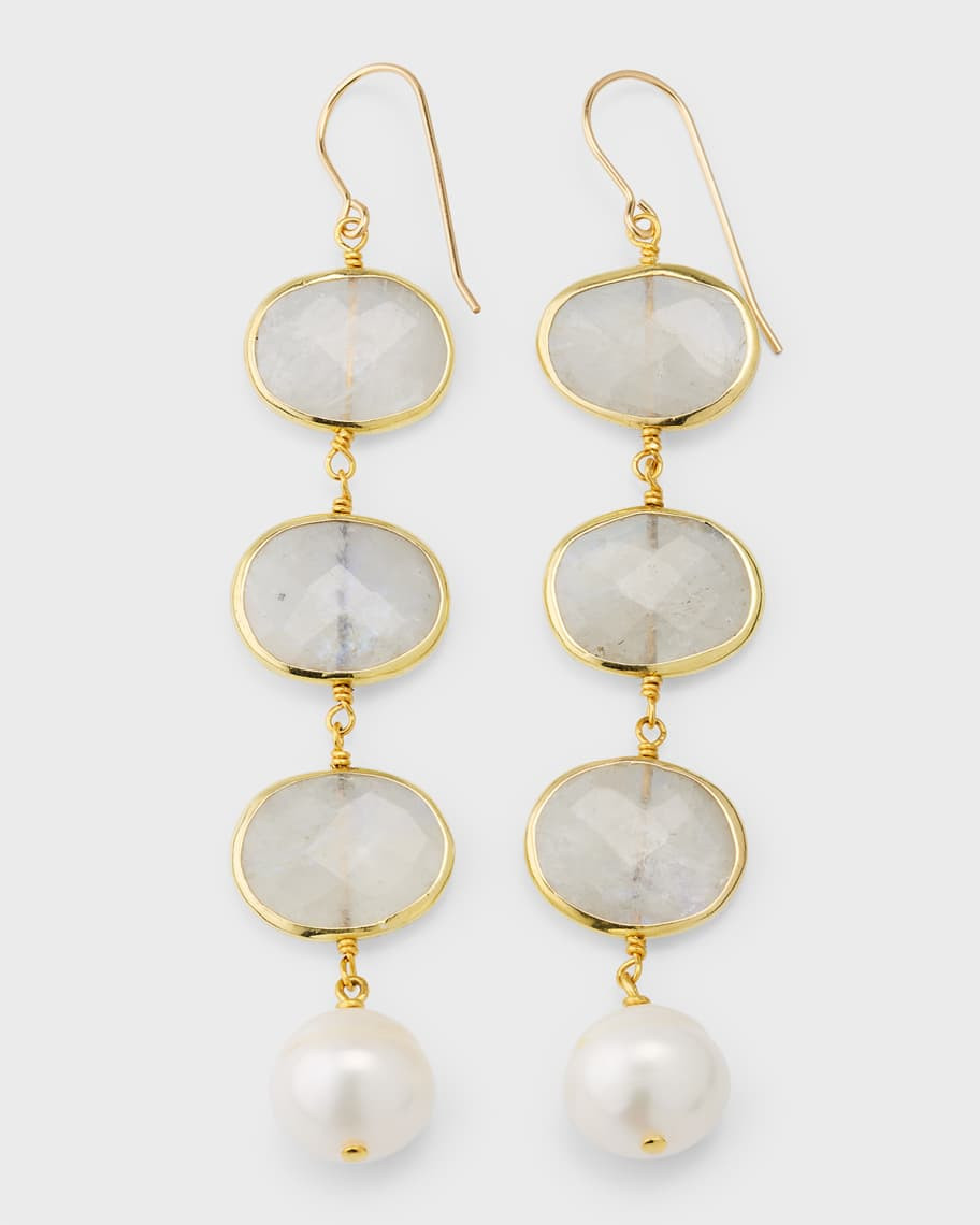 Moonstone and Pearl Linear Drop Earrings | Neiman Marcus