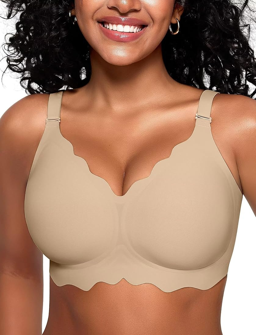 Vertvie Seamless Scalloped Bras for Women No Underwire Wireless Push Up Bra Soft Support Full Cov... | Amazon (US)