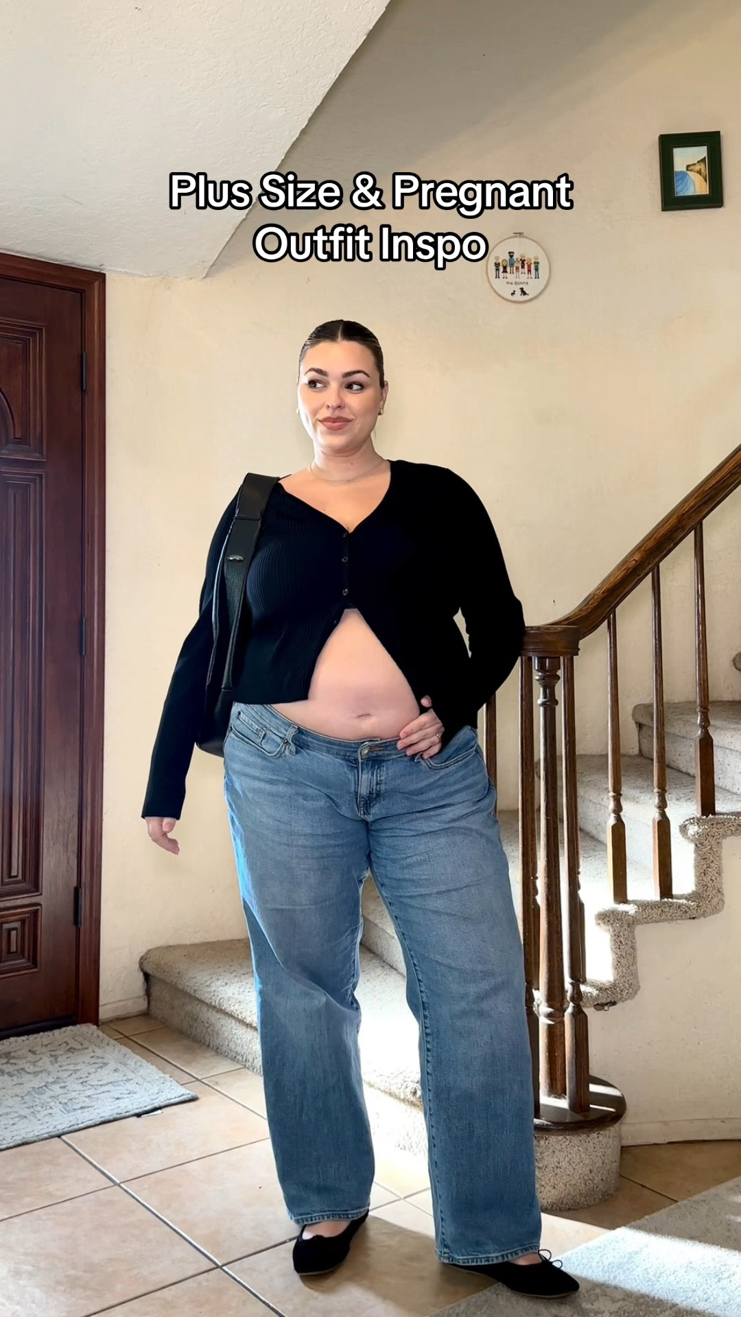 Third trimester is the perfect opportunity to use the bump as an accessory 🖤 open button up sweaters are a great way to feature the bump and size inclusive, low-rise jeans are perfect for your whole pregnancy! 

#LTKPlusSize #LTKMidsize #LTKBump