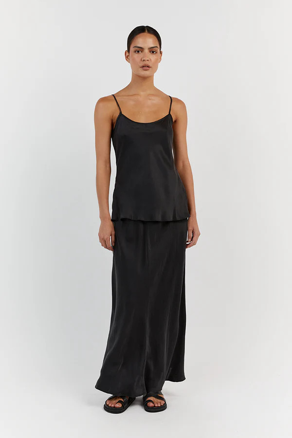 LAYLA BLACK SILK MIDI SKIRT | DISSH
