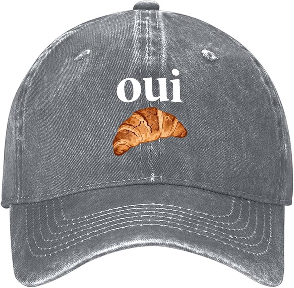 Oui Croissant Unisex Baseball Cap Washed Denim Hat | Amazon (US)