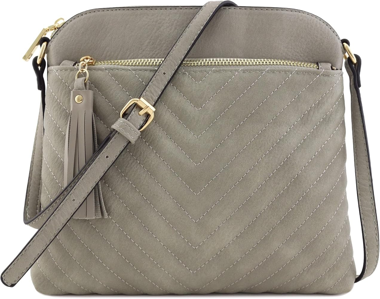 Chevron Quilted Medium Crossbody Bag with Tassel Accent | Amazon (US)