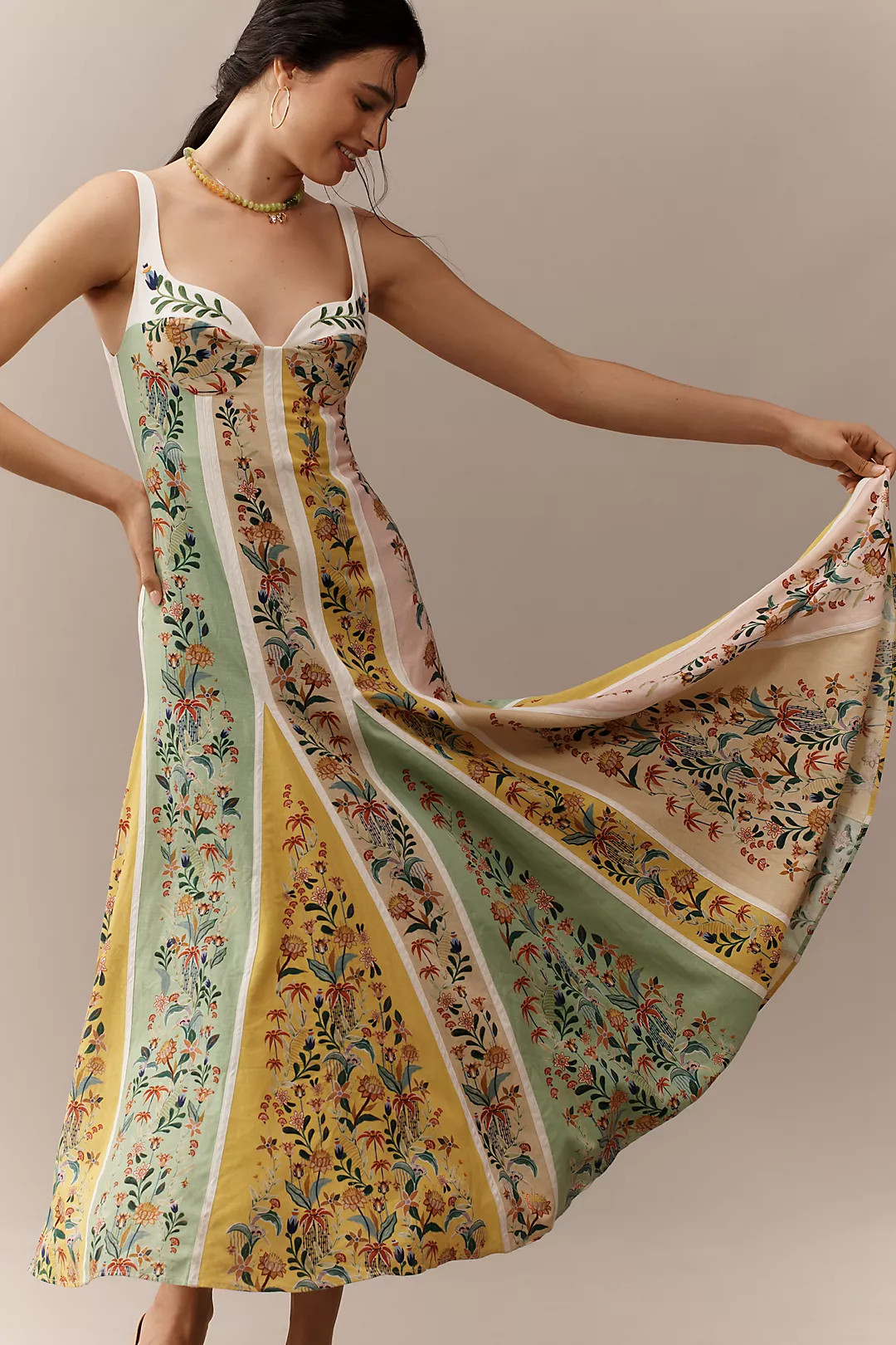 Farm Rio Delicate Floral Stripes Linen Blend Maxi Dress | Anthropologie (US)