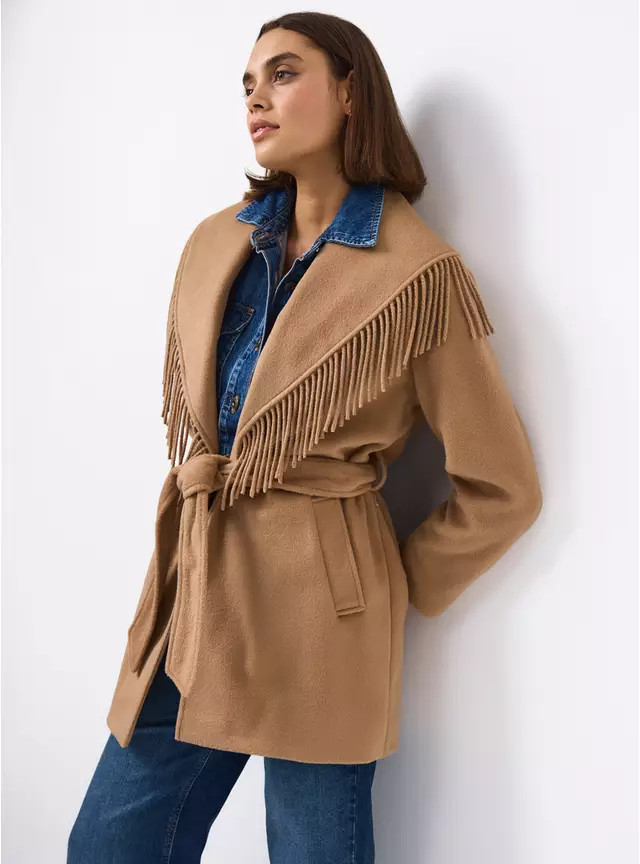 Tan Belted Fringed Jacket 16 | Tu Clothing