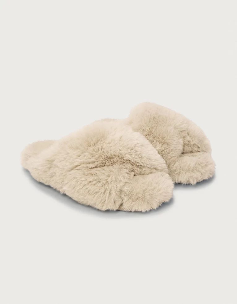 Faux-Fur Cross Slider Slippers | The White Company (UK)