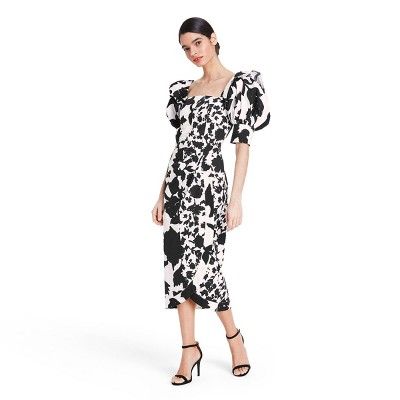 Floral Puff Sleeve Faux Wrap Dress - Christopher John Rogers for Target Black/White | Target