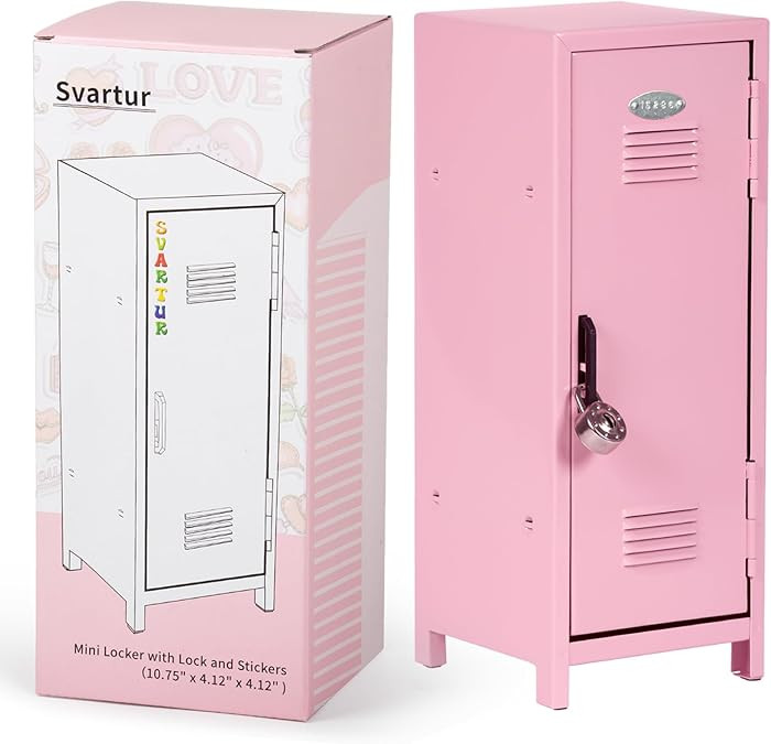 Svartur Mini Locker with Lock & Keys, Stickers, Metal Small Locker for Desktop, Girls Lockbox Des... | Amazon (US)