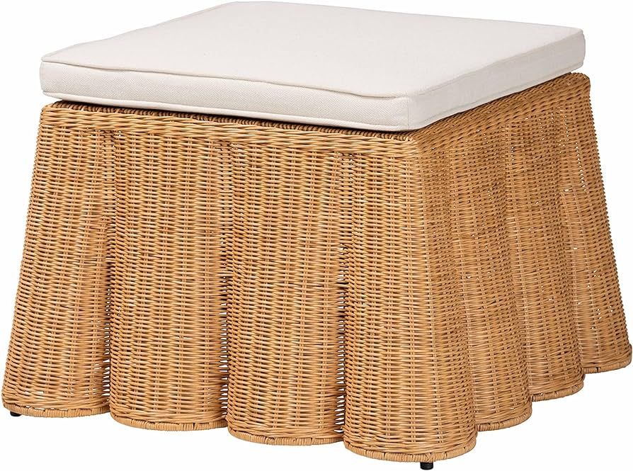 bali & pari Palm Scallop Natural Rattan Ottoman, Honey | Amazon (US)