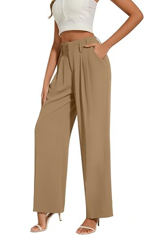 FUNYYZO Casual Office Dress High Waisted Work Pants for Women Business 2025 Trousers with Pockets A-Khaki | Amazon (US)