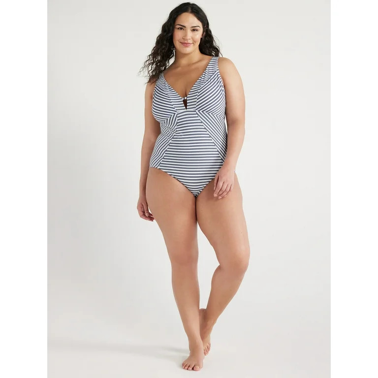 Time and Tru Women’s and Plus Mini Stripe One Piece Swimsuit | Walmart (US)