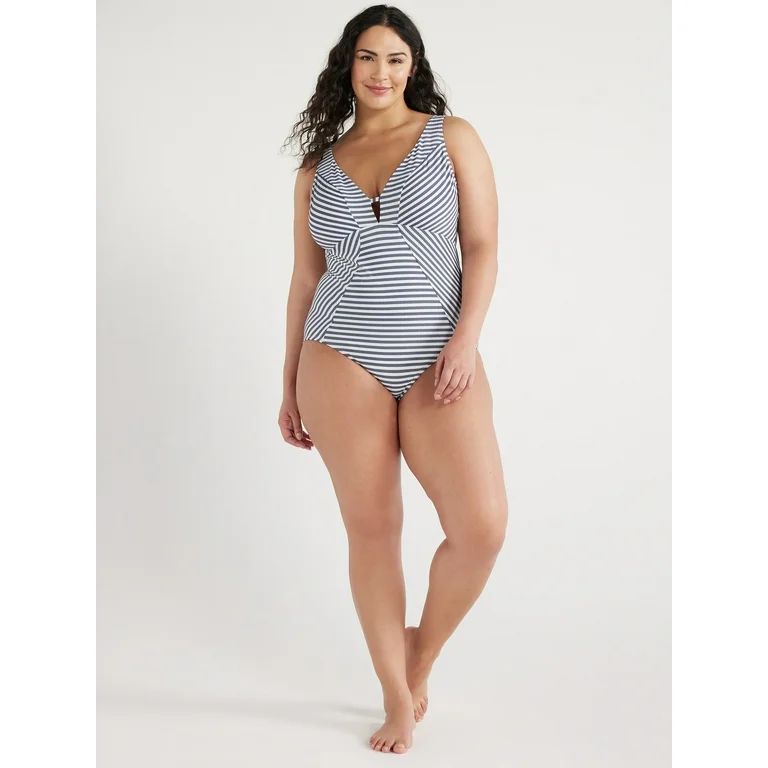 Time and Tru Women's and Plus Mini Stripe One Piece Swimsuit, Sizes S-2X | Walmart (US)