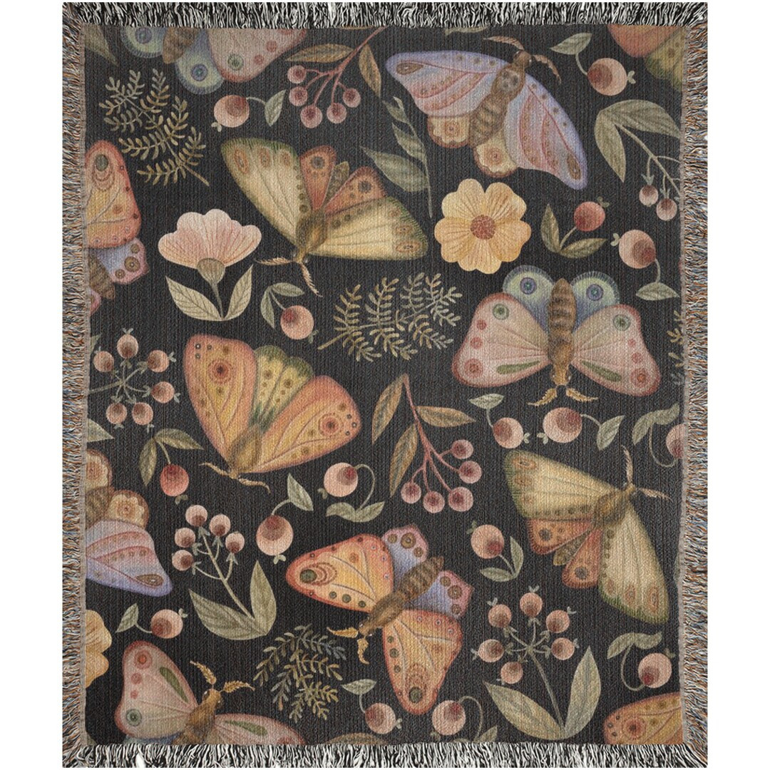 Moth Blanket, Woven Blanket, Black Blanket, Gothic Blanket, Moth Decor, Witch Blanket, Botanical ... | Etsy (US)