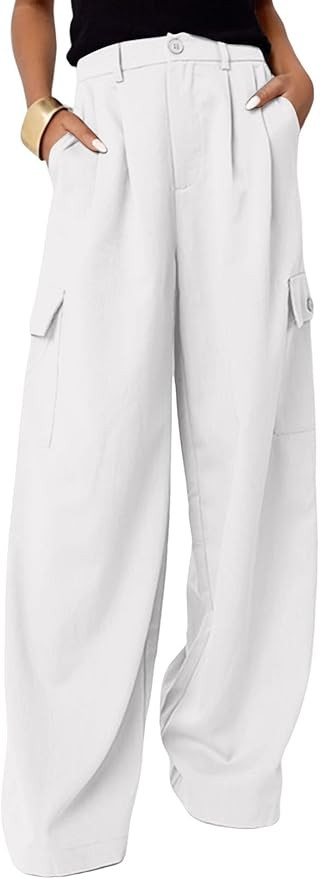 Dokotoo Womens High Waisted Wide Leg Cargo Pants Baggy Casual Work Pants with 4 Pockets | Amazon (US)