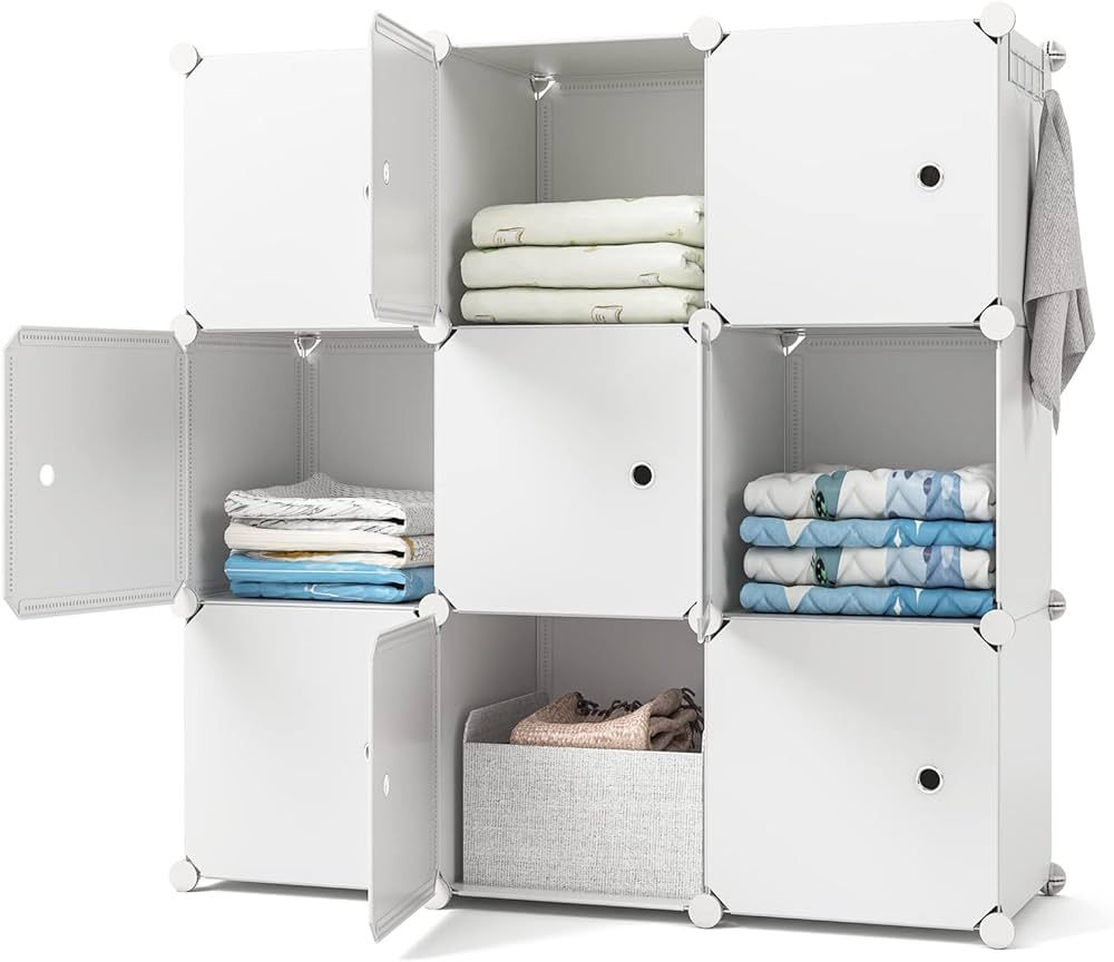 GIMTRR Cube Storage Organizers, 9 Cubes Portable Closet Wardrobe with Doors, Plastic Closet Organ... | Amazon (US)