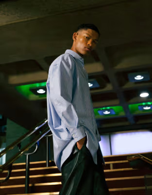 Topman premium oversized formal shirt in blue stripe | ASOS (Global)