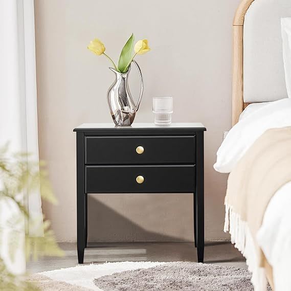 DOUSY Black Bamboo Nightstand with 2 Drawers, Mid-Century Modern Night Stand for Bedroom, Bedside... | Amazon (US)