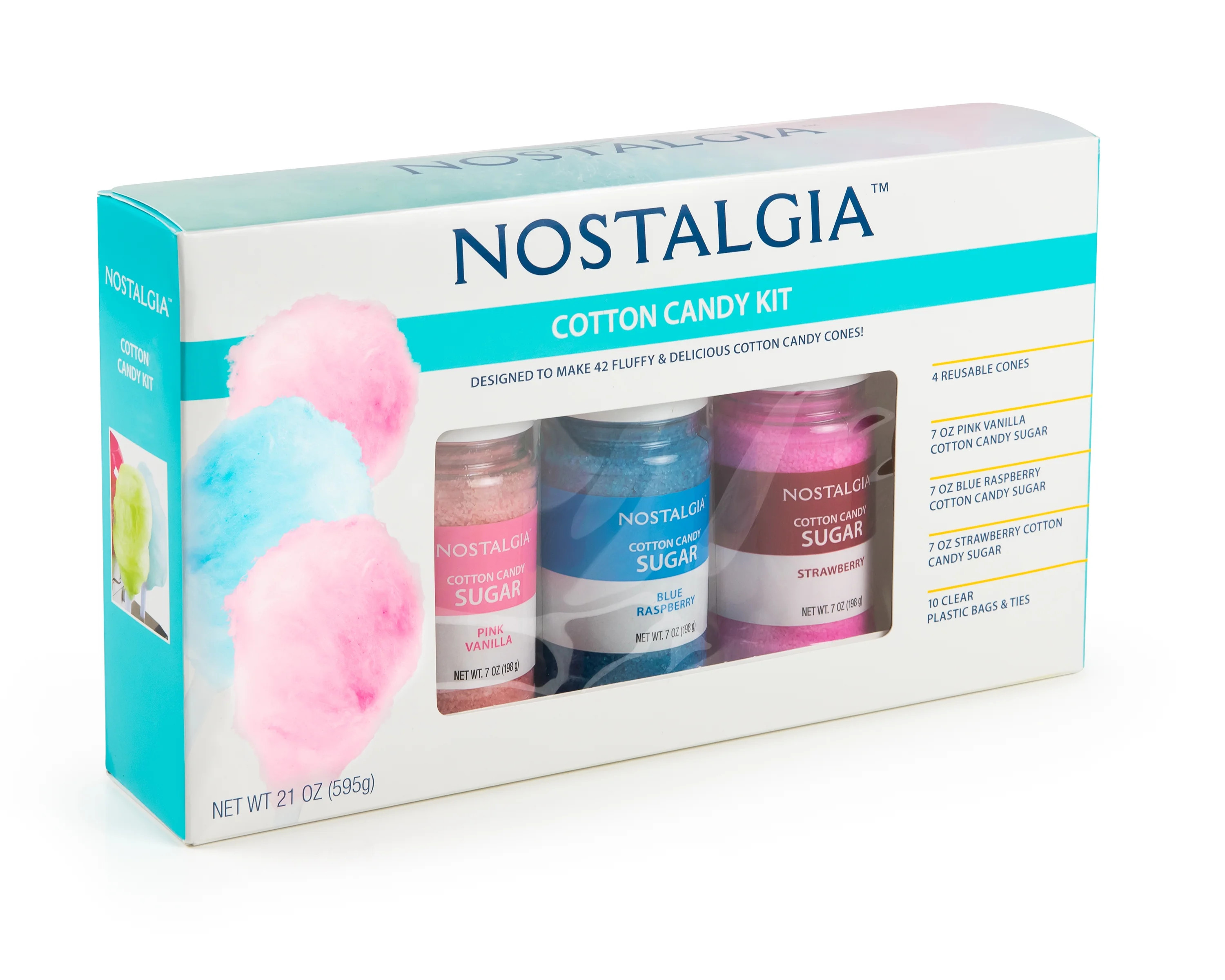 Nostalgia FSCC8 Cotton Candy Party Kit, 3 7-oz&nbsp;Flossing Sugars, Reusable Cones and Twist Tie... | Walmart (US)