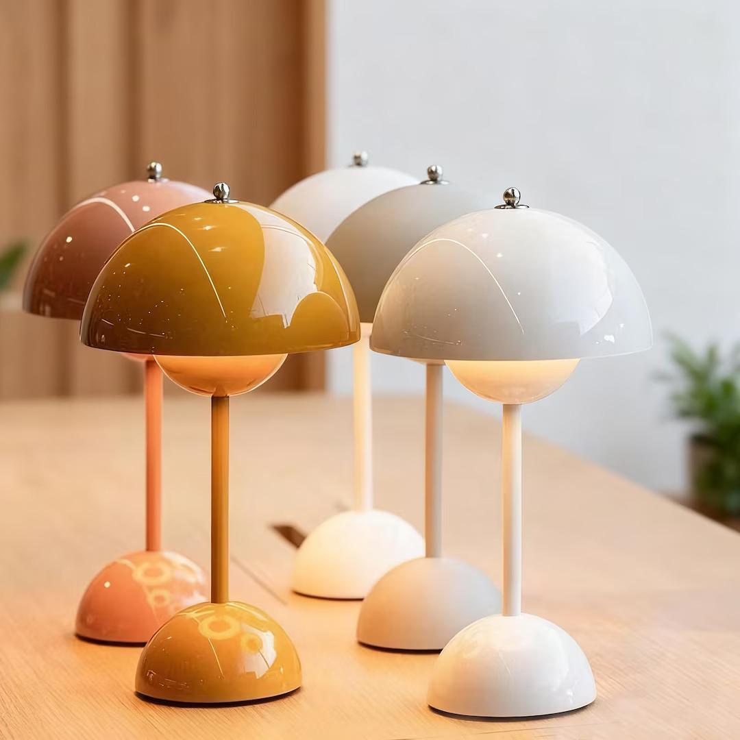 Danish Bud Table Lamp, Cream Style LED Bedside Night Light, Dimmable 3-color Rechargeable Desk La... | Etsy (US)